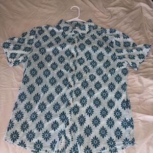 Teal Floral Casual Button Down Shirt